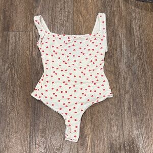 SKIMS Cream Bodysuit with Red Hearts